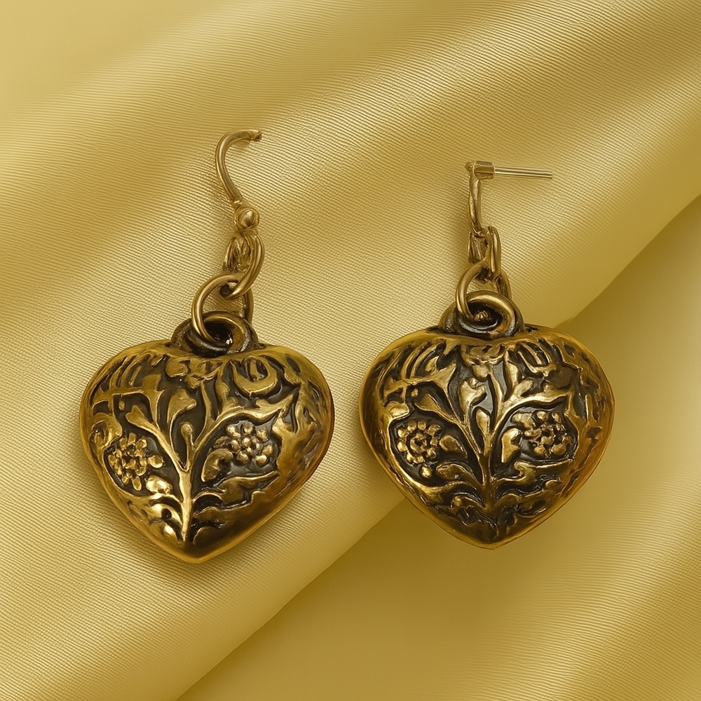 Ornate Heart Dangle Earrings – Vintage-Inspired Floral Boho Fashion Jewelry 1-in